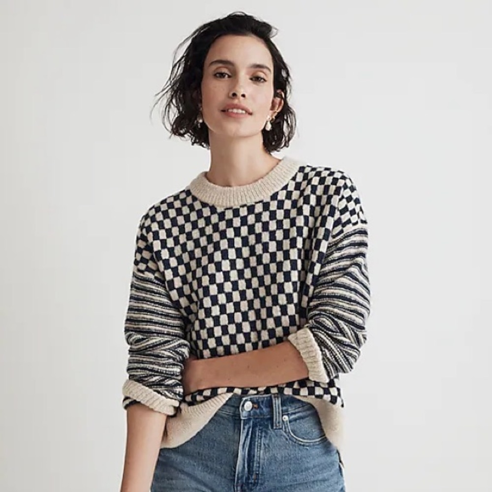 Madewell crewneck sweater in checked stripe